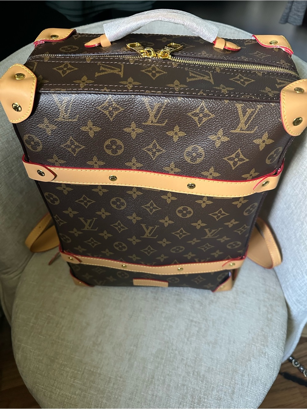 Monogram Canvas Vertical Backpack/Trunk - Brown/Tan - Picture 2 of 15